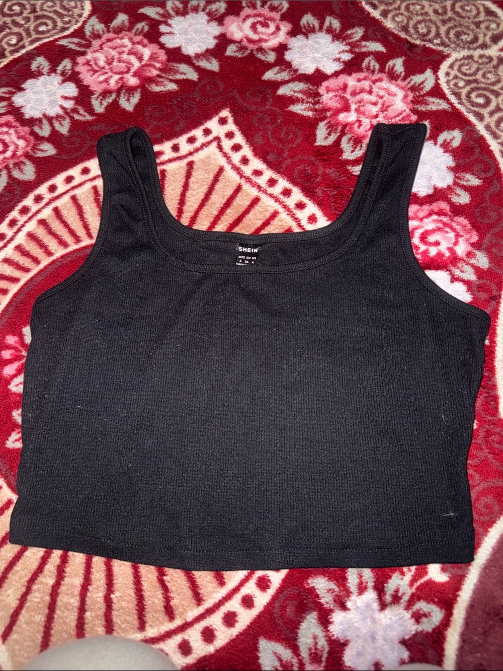 SHEIN Black Ribbed Square Neck Crop Tank